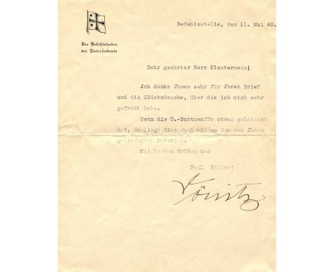DONITZ KARL: (1891-1980) German Naval Commander of World War II. President of Germany, April - May 1945. War date T.L.S., Don