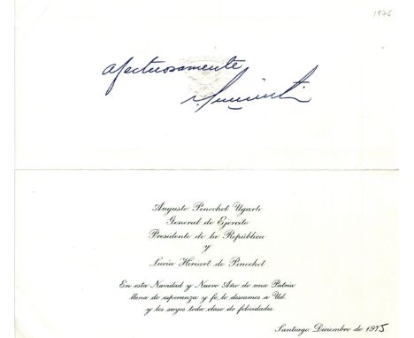 PINOCHET AUGUSTO: (1915-2006) Chilean Dictator 1973-90. Attractive greeting card, oblong 4to, Santiago, December 1975, in Spa