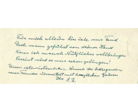 EINSTEIN ALBERT: (1879-1955) German-born Theoretical Physicist, Nobel Prize winner for Physics, 1921. A good autograph manusc