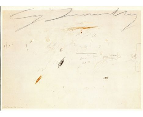TWOMBLY CY: (1928-2011) American painter of large-scale and graffiti works. A good signed 9 x 6 card photograph by the Americ