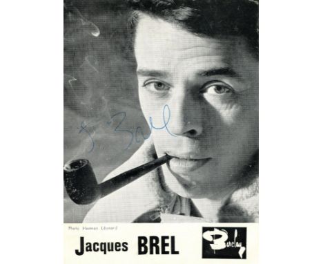BREL JACQUES: (1929-1978) Belgian Singer &amp; Songwriter. Vintage signed 4 x 6 postcard photograph, the promotional Barclay 