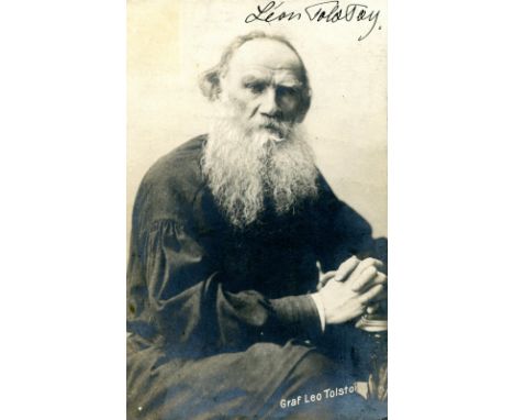 TOLSTOY LEO: (1828-1910) Russian Novelist. Rare vintage signed postcard photograph of Tolstoy in a head and shoulders pose. S