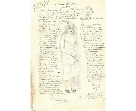 ROPS FELICIEN: (1833-1898) Belgian Printmaker Artist. A very good autograph letter with an extremely attractive drawing by Ro