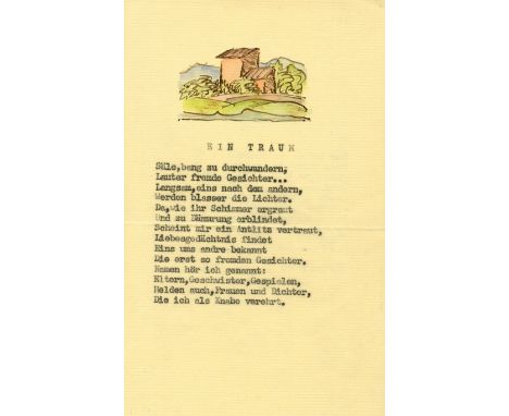 HESSE HERMANN: (1877-1962) German-born Swiss Poet, Novelist and Painter. Nobel prize in Literature, 1946. T.L.S., H Hesse, tw
