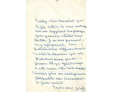 SAND GEORGE: (1804-1876) French Novelist. A.L.S., G Sand, one page, 8vo, n.p., n.d. (1865), to Albert Lacroix, in French. San