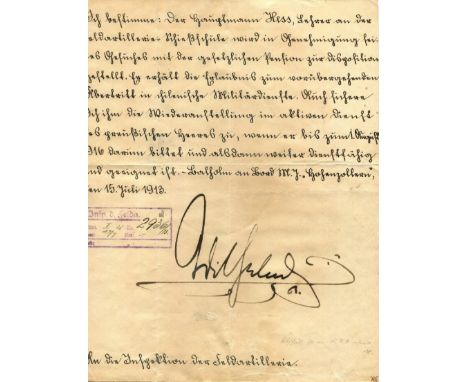 WILHELM II: (1859-1941) German Emperor & King of Prussia 1888-1918. A good L.S., Wilhelm R[ex], one page, 4to, on board of th