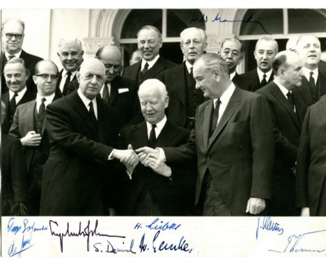 WORLD LEADERS: An historic vintage signed 9.5 x 7 photograph by various world leaders comprising Lyndon B. Johnson (1908-1973