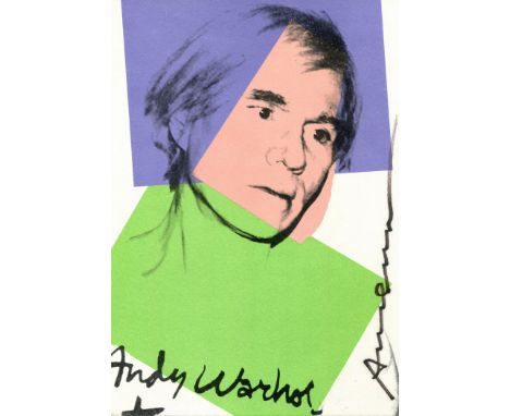 WARHOL ANDY: (1928-1987) American Pop Artist. Attractive colour signed 4 x 6 card by Warhol. The stiff folding colour card be