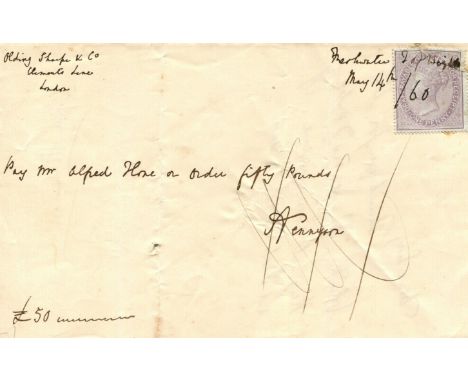 TENNYSON ALFRED: (1809-1892) English Poet Laureate 1850-92. D.S., A Tennyson, being a signed cheque, one page, oblong 8vo, Fr