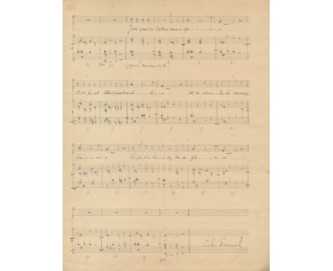 GOUNOD CHARLES: (1818-1893) French Composer. Autograph Musical Manuscript Signed, Ch. Gounod, twice, three pages, folio (manu