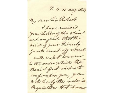 PALMERSTON VISCOUNT: (1784-1865) British Prime Minister 1855-58, 1859-65. A.L.S., Palmerston, two pages, 8vo, Foreign Office,