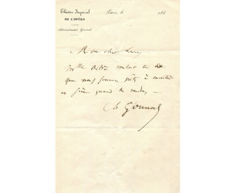 GOUNOD CHARLES: (1818-1893) French Composer. A.L.S., Ch. Gounod, one page, 8vo, Paris, n.d. [1858], to Mr. Leroy, on the Impe