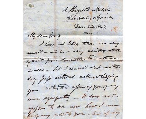 HALL SPENCER TIMOTHY: (1812-1885) English Mesmerist & Writer. A.L.S., Spencer T. Hall, four pages, 4to, Stonefield Street, Cl