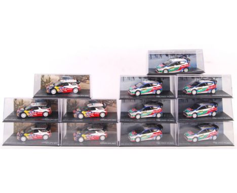 A collection of 12x 1:43 scale diecast model rally cars to include; 5x Citroen DS3 WRC s.Loeb- D.Elena Rally Guanajuato Mexic