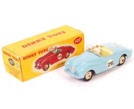 An original vintage Dinky Toys boxed diecast model No. 107 ' Sunbeam Alpine Sports '. Blue, with white ' 26 ' decals and driv