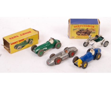 A collection of 4x vintage diecast models. To include; a vintage Dinky Toys No. 23G Cooper Bristol racing car (model fair to 