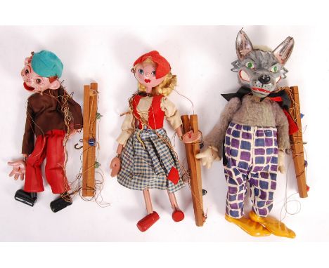 A charming collection of 3x vintage Pelham Puppets - all unboxed, comprising: Wolf, Boy &amp; Girl. All appearing in generall