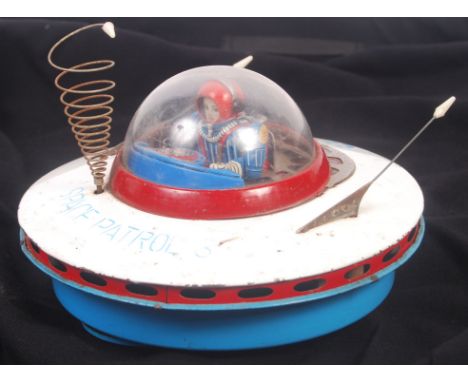A rare vintage 1950's / 1960's Japanese made KO Toys / Yoshiya tinplate battery operated ' Space Patrol 3 ' spaceship toy. Ti
