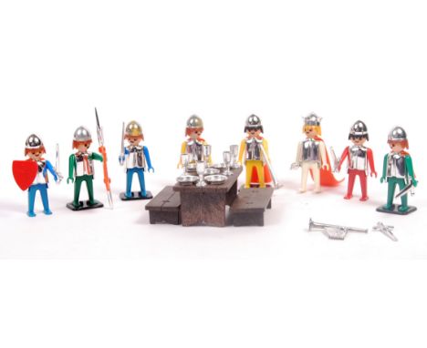 A collection of vintage Marx Toys made early Playmobil ' Play People System ' figures. All Knights, likely from the ' Knights