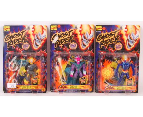 A collection of 3x vintage 1990's Toybiz / Toy Biz made&nbsp; ' Ghost Rider ' carded action figures. Licensed by Marvel Comic