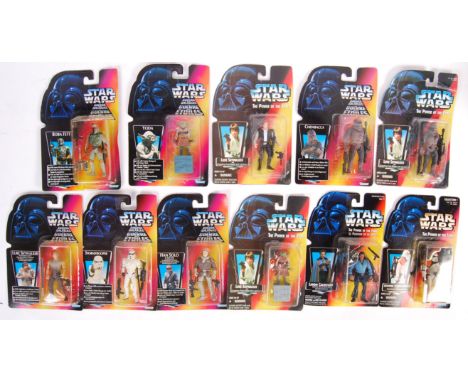 A collection of 11x assorted Kenner&nbsp; made Star Wars ' The Power Of The Force ' carded action figures. All mint, factory 