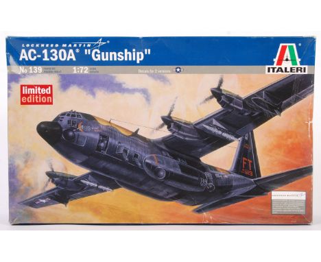 An Italeri 1:72 scale plastic model kit No. 139 ' Lockheed Martin AC-130A Gunship ' aeroplane. Kit appears mint and unused, w