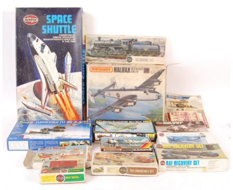 A collection of vintage plastic model kits to include; Airfix Series 10 Space Shuttle, Matchbox Halifax GR.II Series IA B.Mk.