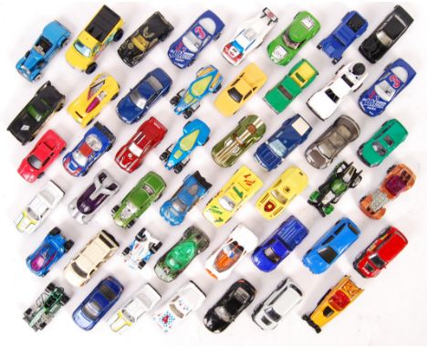 A collection of approx 45+ assorted vintage Hot Wheels by Mattel unboxed 1:64 scale diecast model cars. Various conditions, l