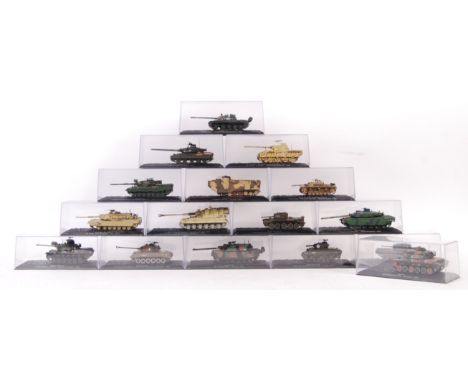 A collection of 16x assorted Del Prado scale diecast model military armoured vehicles and tanks, each within their display ca