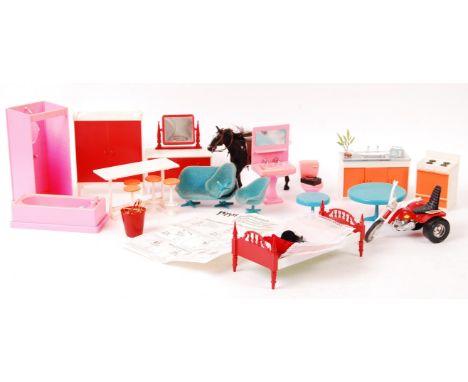 A good collection of rare vintage Palitoy made ' Pippa ' doll accessories and furniture. To include; Horse (and part riding o