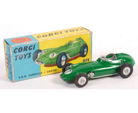 An original vintage Corgi Toys diecast model No. 152 BRM Formula I Grand Prix Racing Car. Green, with No.7 decals. Model near