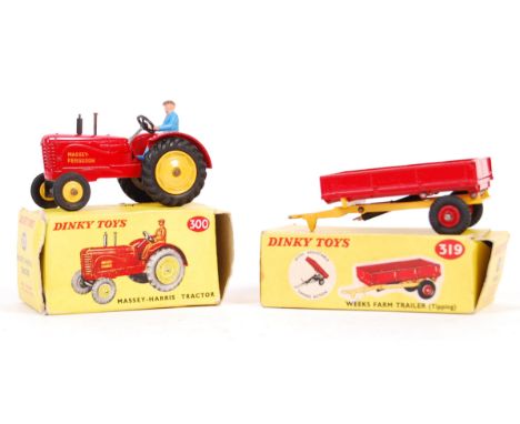 An original vintage Dinky Toys made diecast model No. 300 ' Massey - Harris Tractor '. Red, complete with driver. Model in ne