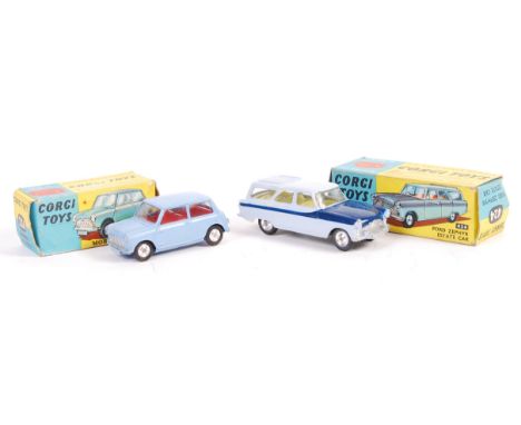 Two original vintage Corgi Toys diecast models - No. 226 Morris Mini Minor (in blue) (model - good to good+, box poor) and No