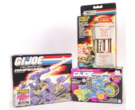 A collection of 3x Hasbro made GI Joe / Action Force boxed action figure playsets. Comprising: vintage Action Force ' Check P