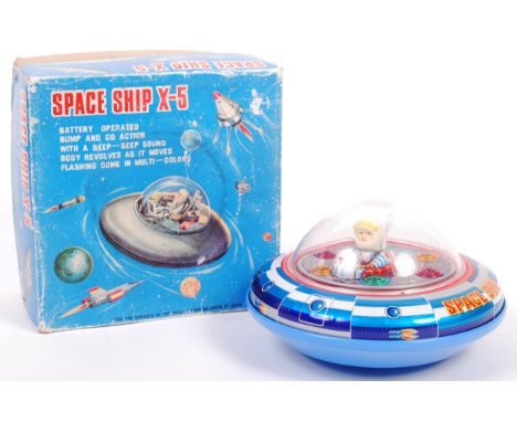 A rare vintage 1960's / 70's Japanese ' Modern Toys ' made tinplate battery operated ' Space Ship X-5 ' flying saucer spacesh