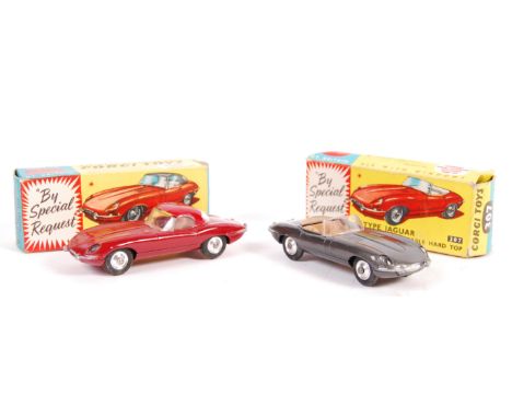 Two original vintage Corgi Toys made ' E Type Jaguar ' boxed diecast models. Both being&nbsp; No. 307 ' With Hard Top ' .Firs