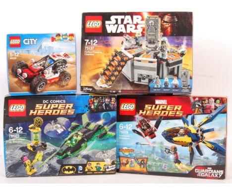 A collection of 4x factory sealed Lego sets - comprising: City 60145, DC Comics Super Heroes 76025, Star Wars 75137 and Marve