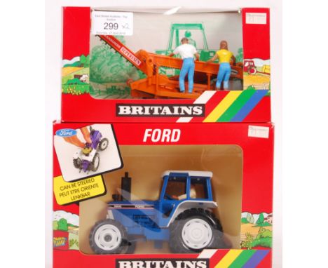 Two vintage Britains made Farm series boxed diecast models - comprising: 9527 Ford Tractor 5610 and 9535 Potato Harvester. Bo