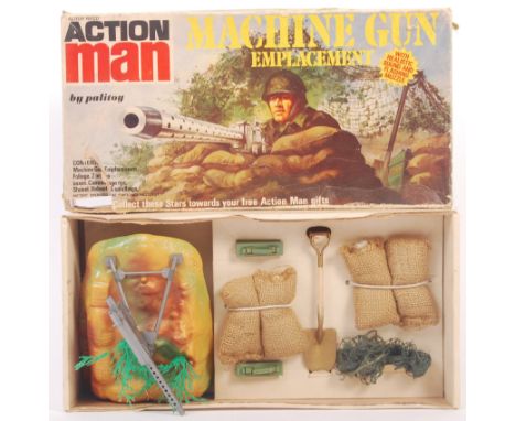 An original vintage Palitoy made Action Man ' Machine Gun Emplacement ' playset. Appears complete (but unchecked), within it'