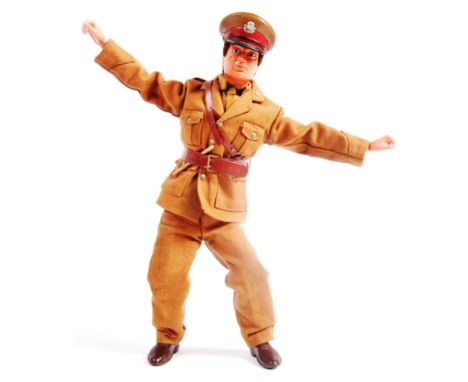 An original vintage Palitoy made Action Man ' British Army Officer ' figure. Complete with outfit, comprising: cap, shirt, ti
