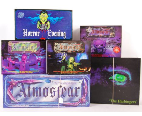 A collection of vintage Atmosfear Video Board Game horror-themed boxed games. Including; the original ' Atmosfear ' 34567 set