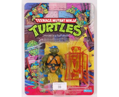 An original vintage 1990's Playmates made TMNT Teenage Mutant Ninja Turtles carded action figure ' Leonardo '. Contents mint 