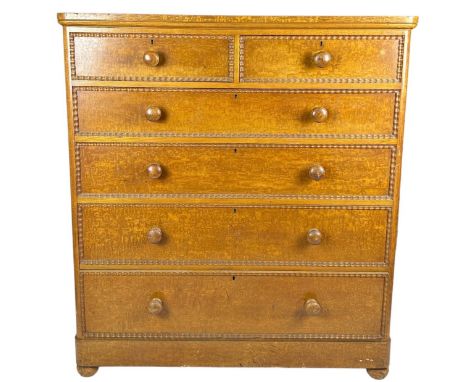 A LARGE VICTORIAN SCUMBLE PINE CHEST OF DRAWERS,Comprising two short over four long drawers raised on four bun feet.123cm x 1