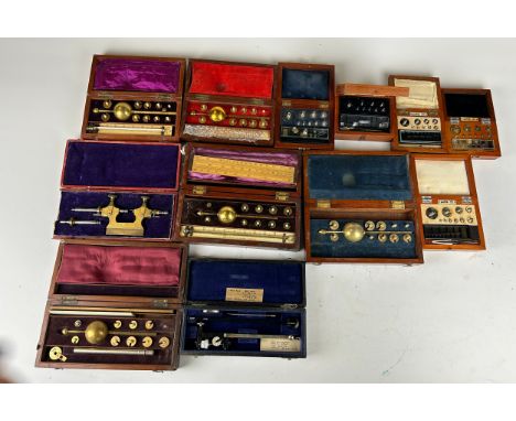 A COLLECTION OF CASED MEASURING INSTRUMENTS INCLUDING SIKES HYDROMETERS, with names to include W.R Loftus, tour a pivoter, Bu