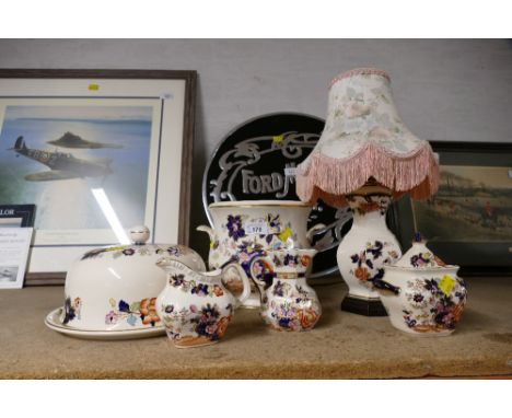 Collection of Masons Mandarin pattern, table lamp, cheese dome, planter jugs etc