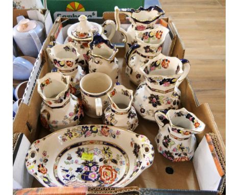 Large collection of Masons Mandarin patterned jugs, teapot and dish