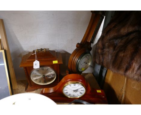 Vintage barometer and two mantel clocks