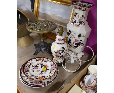 Masons Manderley large vase, height 43 cm, lamp and three plates