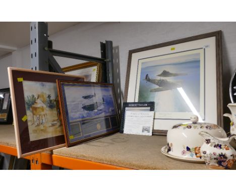 Two framed and mounted pictures of Spitfires, Spitfires Over St Michaels Mount, Signature Edition 75th Anniversary Spitfire p