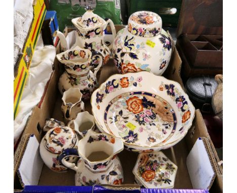 Box of Masons Mandalay ginger jars, bowl, teapot, jugs etc